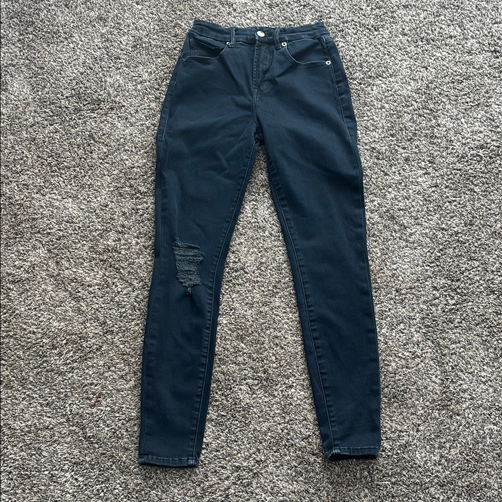 Good American Good Legs Black Distressed Skinny Jeans 2 26